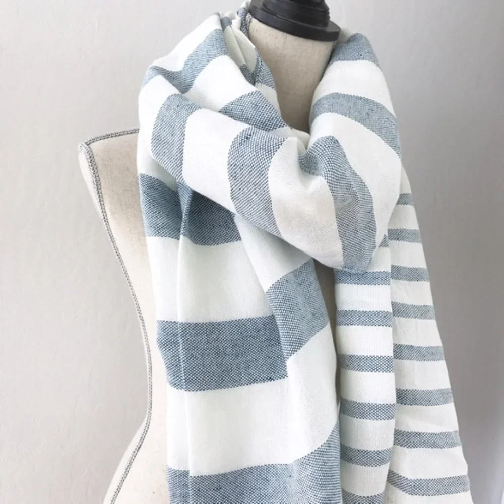 New J. Crew linen cotton stripe coastal beachy nautical wrap scarf shawl